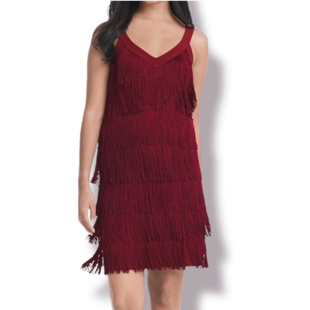 White House Black Market Wine Sleeveless Fringe Dress Small